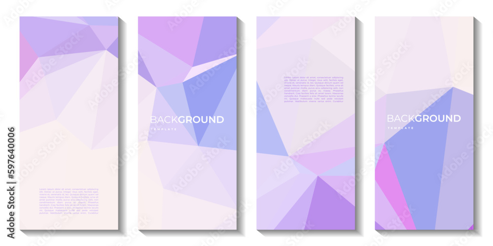 set of brochures with pink and purple abstract colorful geometric background with triangle shape