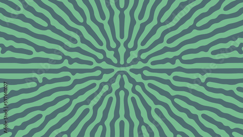 Turquoise Psychedelic Frantic Radial Symmetry Pattern Vector Crazy Abstract Background. Turing Diffusion Effect Trippy Hypnotic Abstraction Panoramic Green Wallpaper. Rave Style Bizarre T-Shirt Print