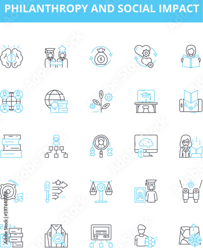 Philanthropy and social impact vector line icons set. Philanthropy, Social, Impact, Giving, Charity, Humanitarian, Betterment illustration outline concept symbols and signs
