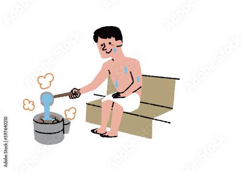 ロウリュをしている男性のイラスト素材