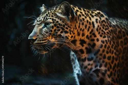 Beautiful leopard. Background with selective focus and copy space. AI generated  human enhanced