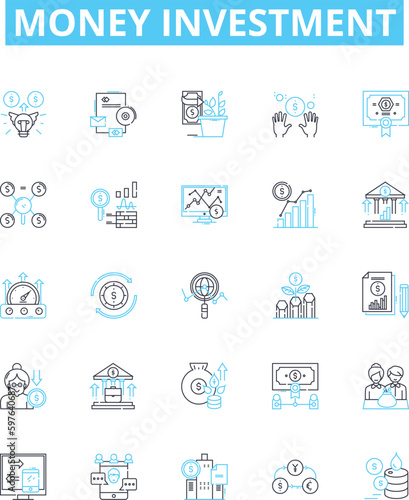 Money investment vector line icons set. Funding, Banking, Securities, Stocks, Bonds, Finance, Cash illustration outline concept symbols and signs