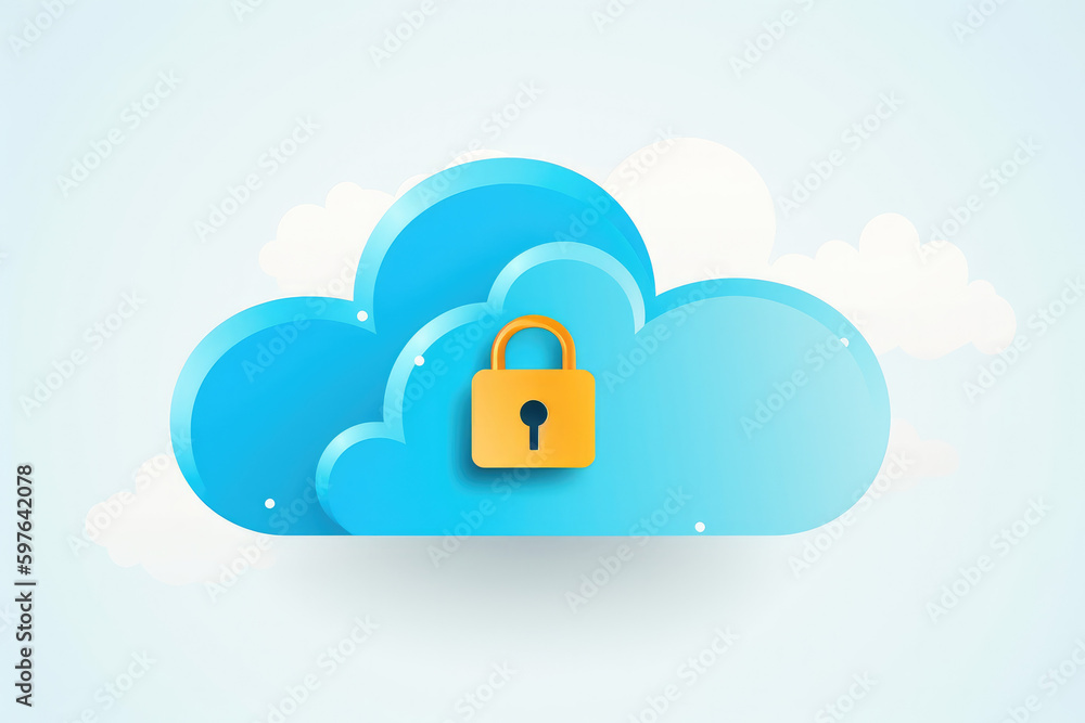 Blue cloud with lock on white background, secure data and privacy concept. Blue cloud with lock on white background, secure data and privacy concept.