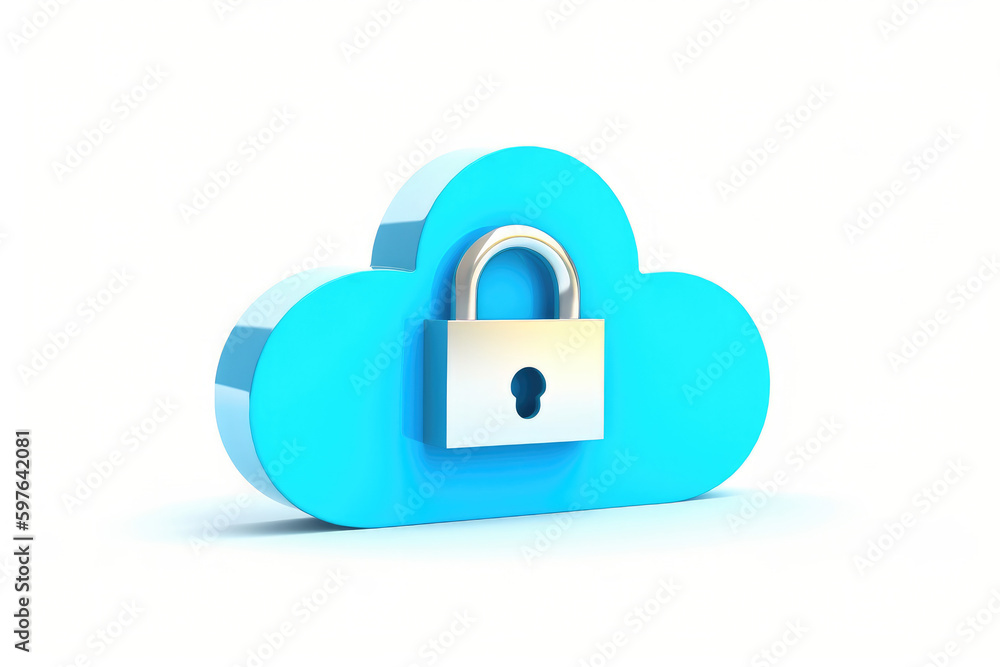 Blue cloud with lock on white background, secure data and privacy concept. Blue cloud with lock on white background, secure data and privacy concept.