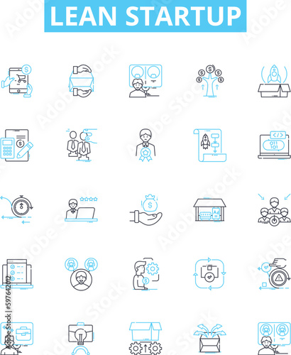 Lean startup vector line icons set. Lean, Startup, Iterate, MVP, Agile, KPI, Prototype illustration outline concept symbols and signs