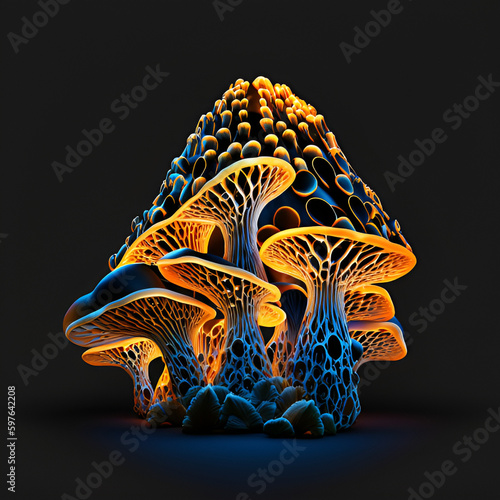 mushrooms on a black  generative ai