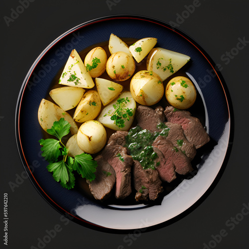beef steak with vegetables , generative ai