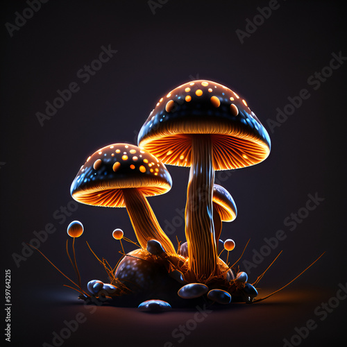 mushrooms on a black  generative ai