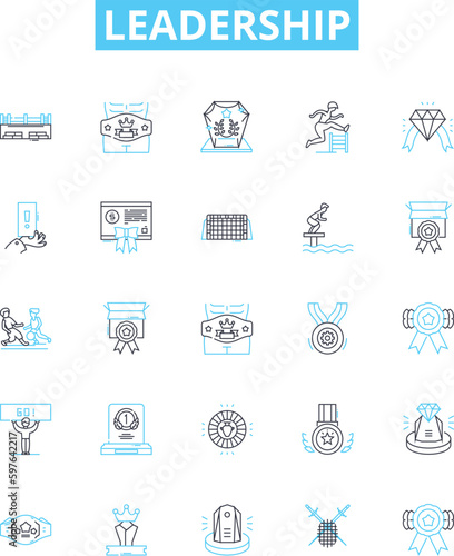 Leadership vector line icons set. Lead, Guide, Manage, Motivate, Direct, Facilitate, Inspire illustration outline concept symbols and signs