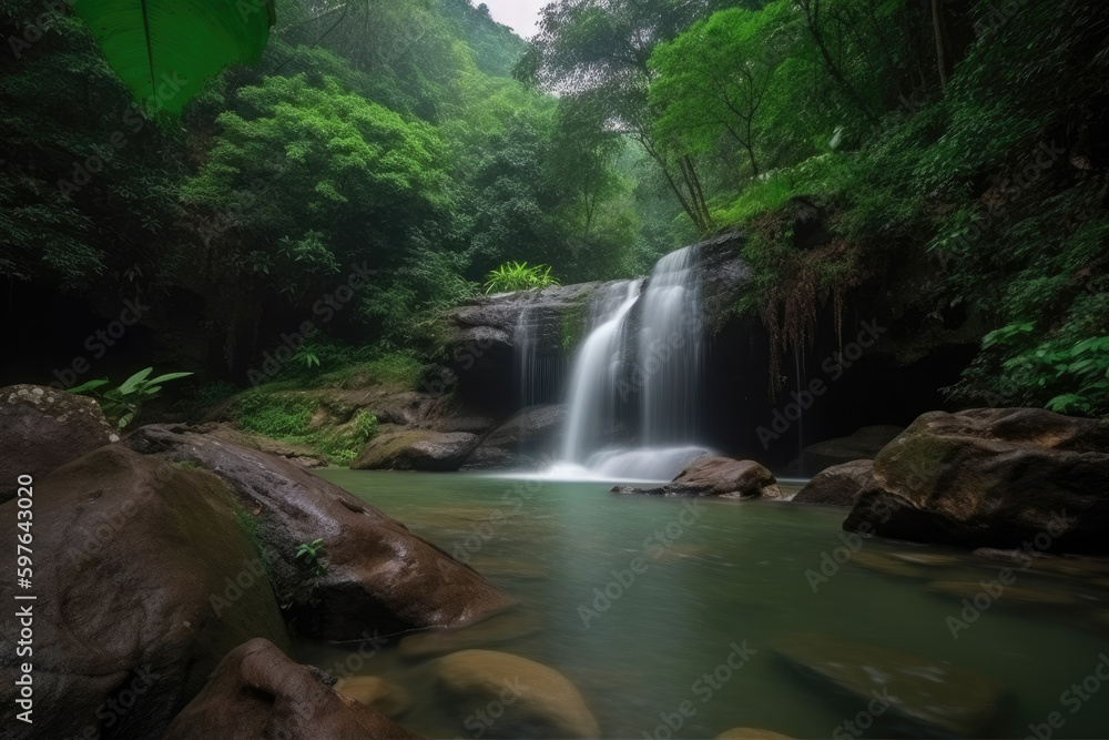 Obraz premium Beautiful waterfall in the colorful rainforest of Thailand