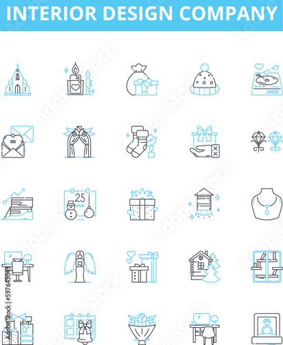 Interior design company vector line icons set. Interior, design, company, decorator, architect, style, consultancy illustration outline concept symbols and signs
