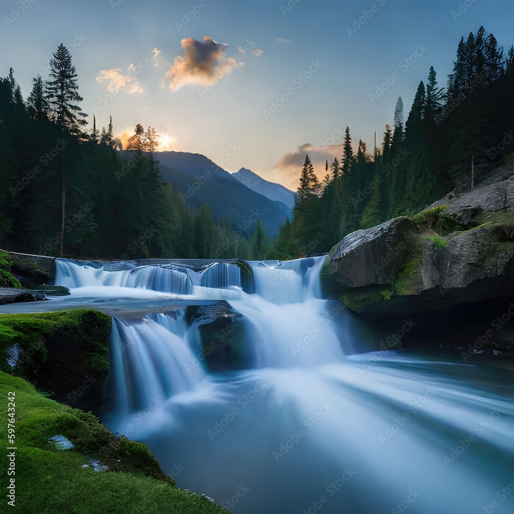 Fototapeta premium water, river, nature, landscape, cascade, falls, forest, waterfalls, rock, green, flowing, outdoors, stone, beautiful, flow, wet, mountain