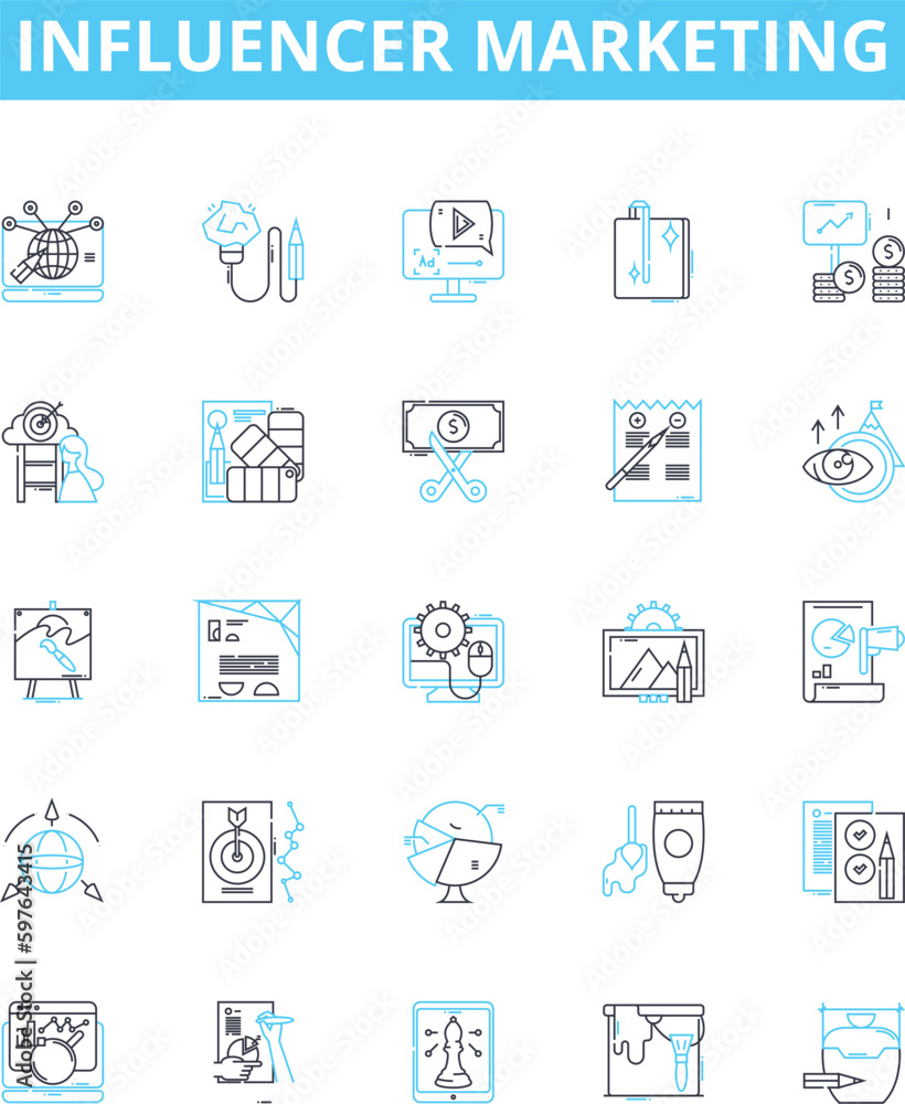 Influencer marketing vector line icons set. Influencer, Marketing, Social, Content, Engagement, Strategy, Reach illustration outline concept symbols and signs