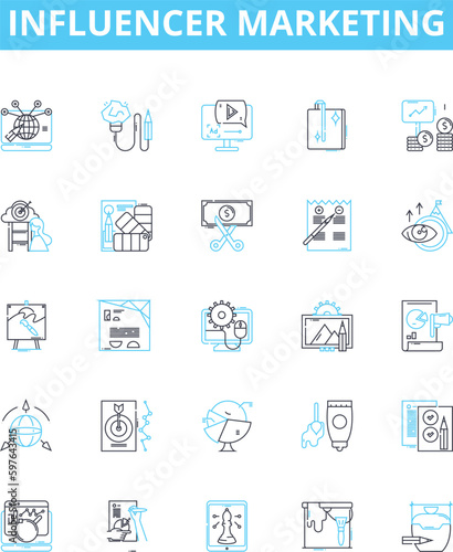 Influencer marketing vector line icons set. Influencer, Marketing, Social, Content, Engagement, Strategy, Reach illustration outline concept symbols and signs