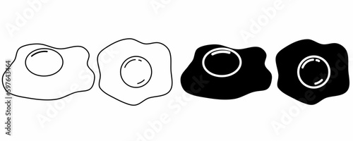 outline silhouette fried egg icon set isolated on white background