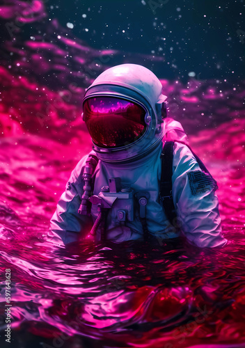 Fotografia, Obraz Space man swimming, Background Concept, artwork and digital art, Illustration, w