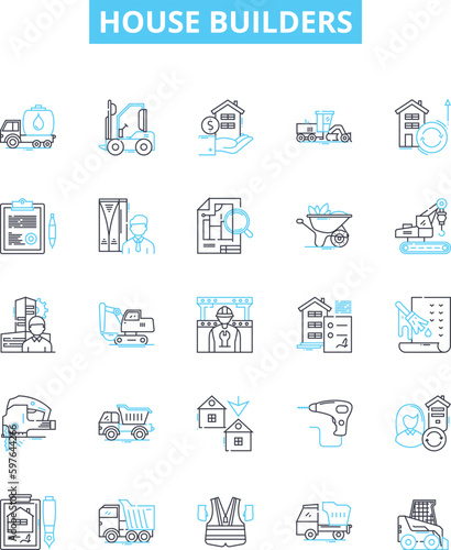 House builders vector line icons set. Developers, Constructors, Homebuilders, Architects, Contractors, Planners, Roofer illustration outline concept symbols and signs