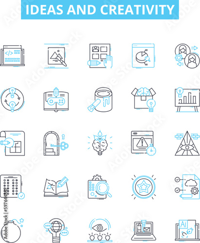 Ideas and creativity vector line icons set. Ideas, Creativity, Innovation, Brainstorming, Imagination, Conceptualization, Vision illustration outline concept symbols and signs