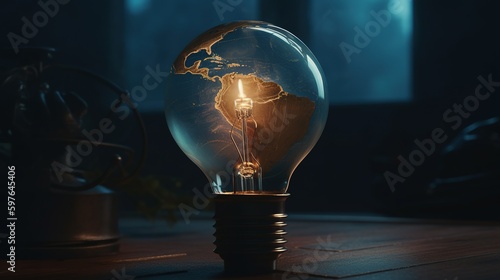 lightbulb earth globe, digital art illustration, Generative AI