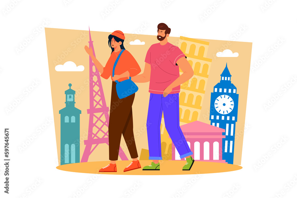 A couple spends the day exploring a new city or town together to create new memories. A couple spends the day exploring a new city or town together to create new memories.