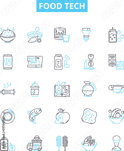 Food tech vector line icons set. Foodtech, Cuisine, Nutrition, Edible, Cooking, Bakery, Farming illustration outline concept symbols and signs