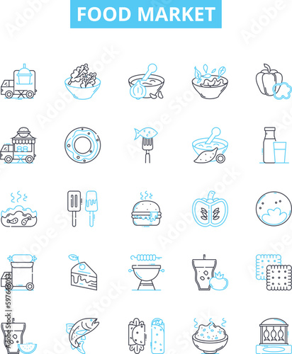 Food market vector line icons set. Food, Market, Grocery, Shopping, Store, Supermarket, Produce illustration outline concept symbols and signs