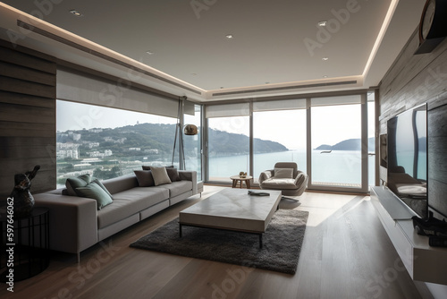 Modern style  sea view photo. AI generative