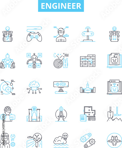 Engineer vector line icons set. Engineer, Technical, Mechanical, Structural, Electrical, Design, Civil illustration outline concept symbols and signs