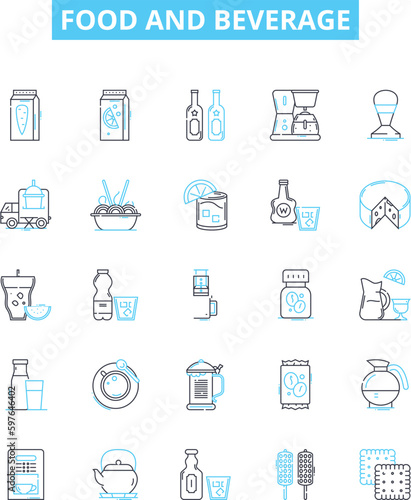 Food and beverage vector line icons set. Cuisine, Drink, Food, Beverage, Meal, Delicacy, Snack illustration outline concept symbols and signs