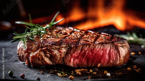 Grilled steak medium rare beef fillet with herbs and spices. Generative AI