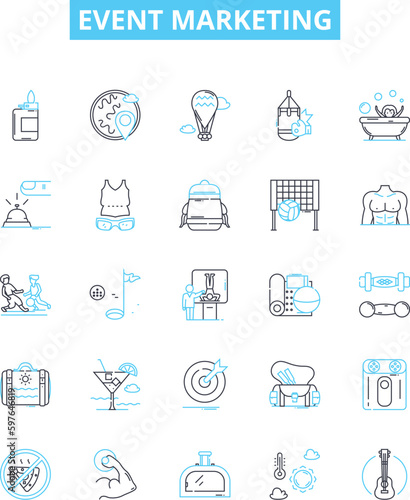 Event marketing vector line icons set. Event, Marketing, Planning, Organizing, Promotion, Advertising, Strategy illustration outline concept symbols and signs