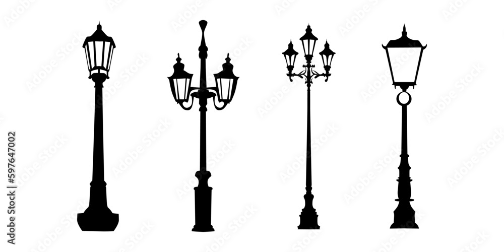 vector illustration of street lamp silhouette collection
