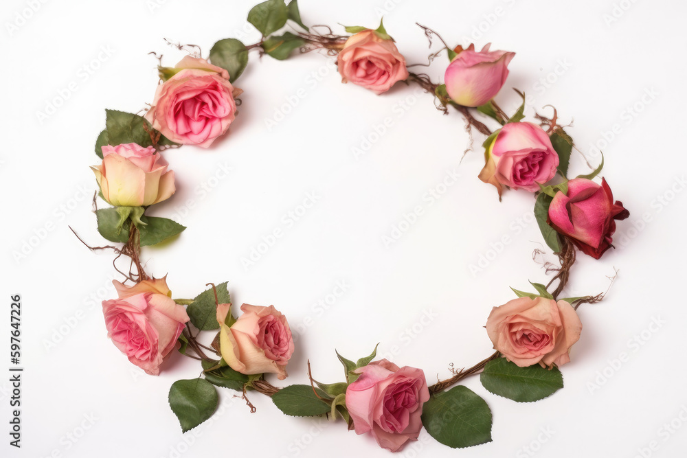 Wreath of roses on white background. Wreath of roses on white background.