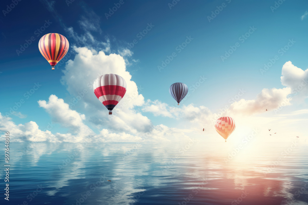 Fototapeta premium Idyllic heavenly scene with colorful hot air balloons.