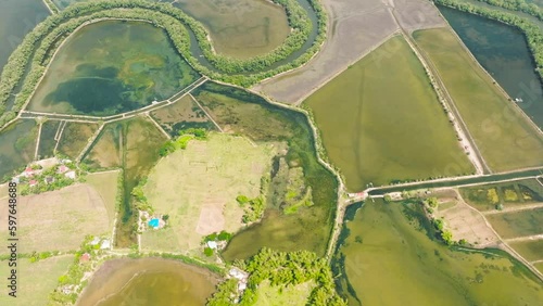 Flooded rice fields and farmland in the countryside. Agricultural landscape. Hinigaran River. Negros, Philippines photo