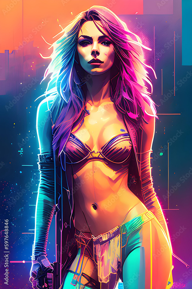 Cyberpunk graffiti style illustration of girl. Created using generative AI tools.