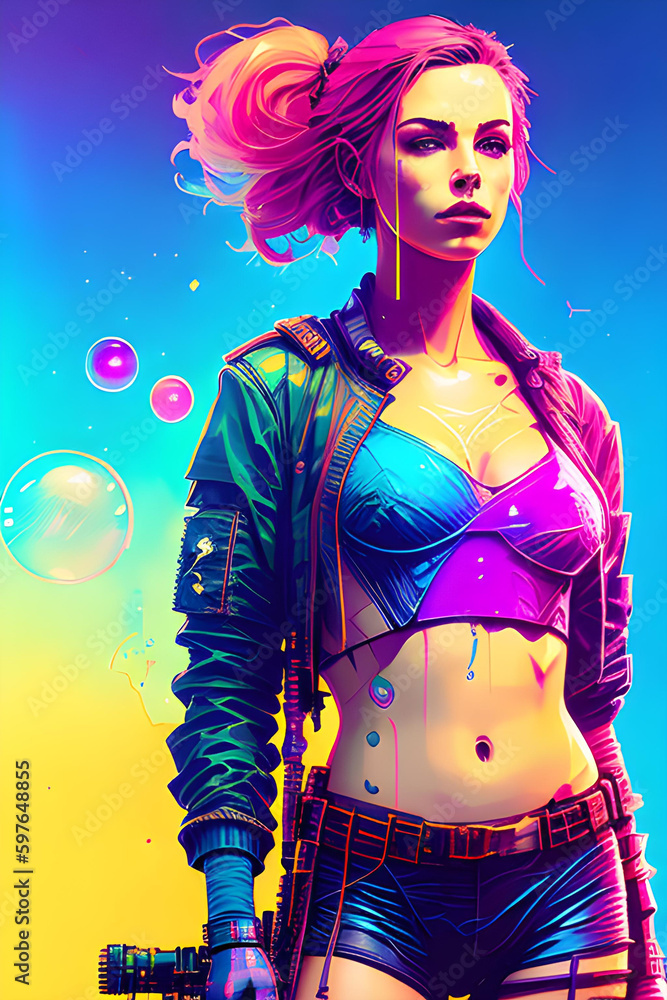 Cyberpunk graffiti style illustration of girl. Created using generative AI tools. Cyberpunk graffiti style illustration of girl. Created using generative AI tools.