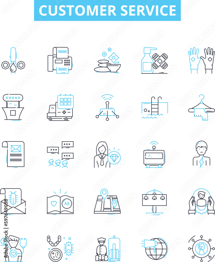 Customer service vector line icons set. Support, Assistance, Help, Care, Response, Feedback, Attendance illustration outline concept symbols and signs Customer service vector line icons set. Support, Assistance, Help, Care, Response, Feedback, Attendance illustration outline concept symbols and signs