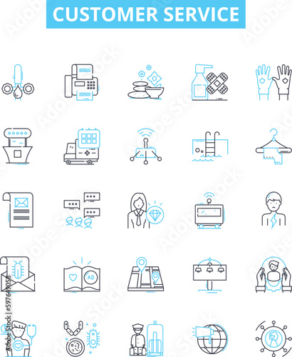 Customer service vector line icons set. Support, Assistance, Help, Care, Response, Feedback, Attendance illustration outline concept symbols and signs