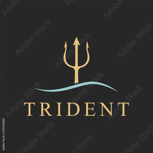 simple neptune trident with wave logo design concept