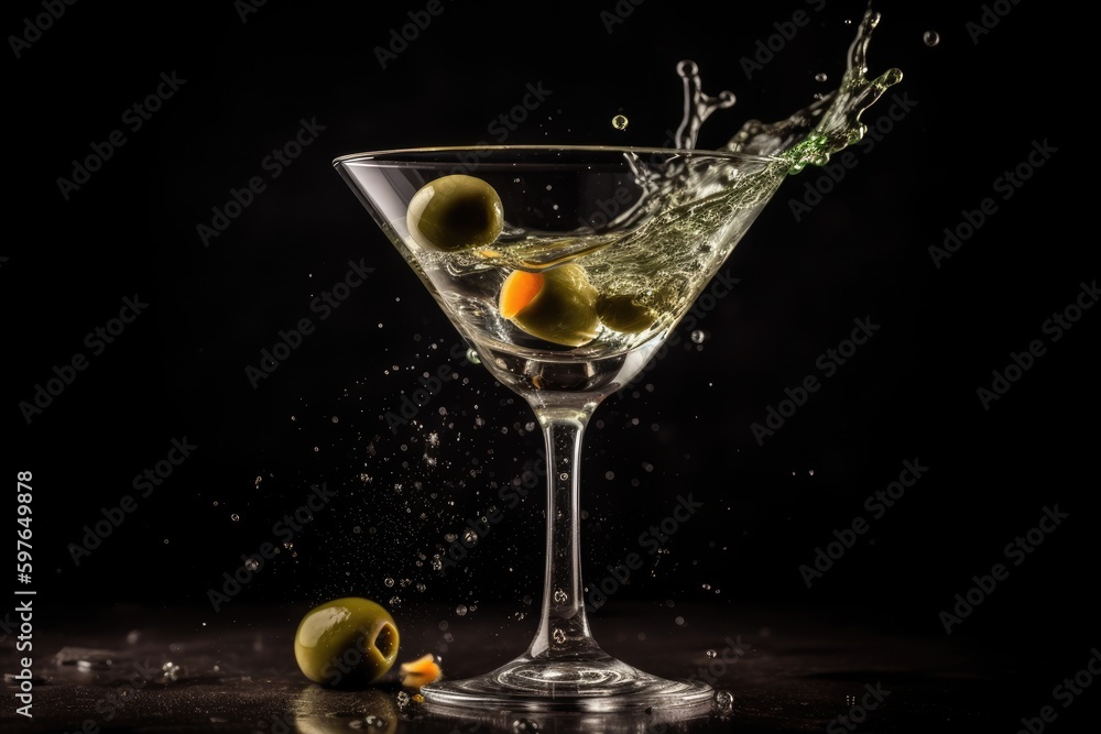 Martini cocktail with splash. Generative AI