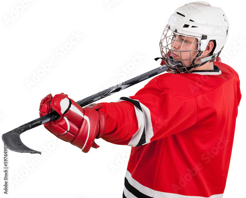 Photography Ice Hockey Player with Stick, Isolated
