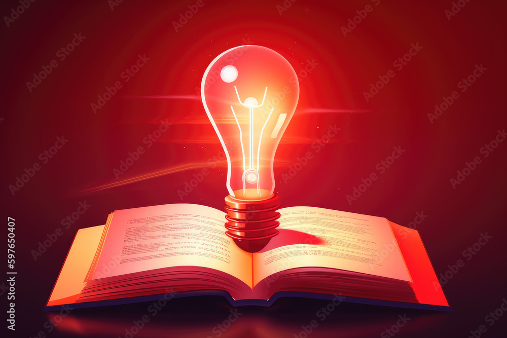 Books make you smart, book with light bulb on bright red background. Books make you smart, book with light bulb on bright red background.