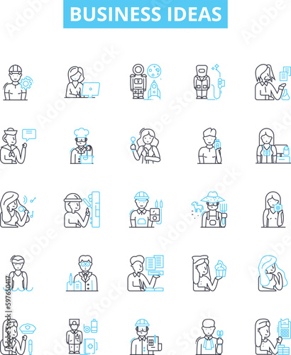 Business ideas vector line icons set. Innovation, Entrepreneurship, Franchise, Start-up, Marketing, Merger, Networking illustration outline concept symbols and signs