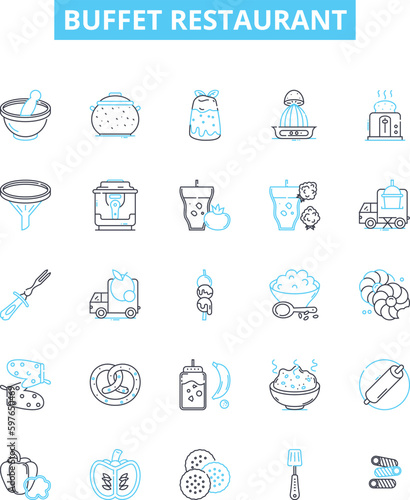 Buffet restaurant vector line icons set. Buffet, Restaurant, Food, Cuisine, Dining, Variety, Options illustration outline concept symbols and signs