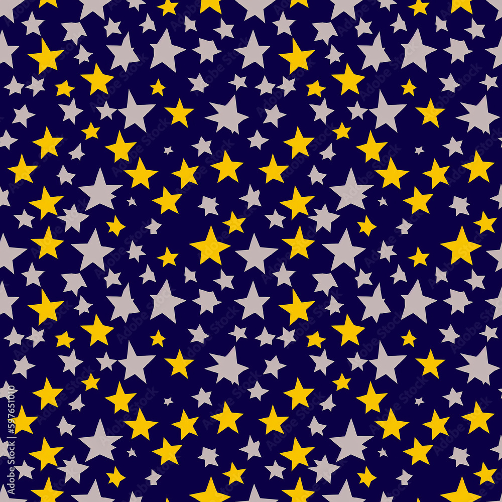 AI-Generated. Yellow, Grey Stars, dark Blue Sky. Seamless background AI-Generated. Yellow, Grey Stars, dark Blue Sky. Seamless background