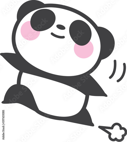 幸せで飛び跳ねているパンダのキャラクター