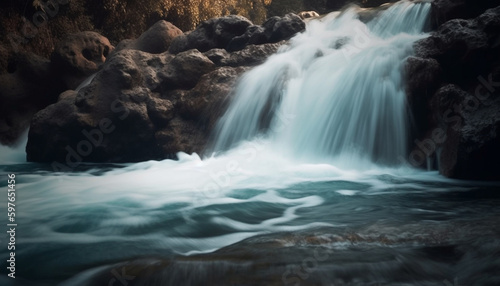 Smooth motion falling liquid tranquil ravine beauty generated by AI