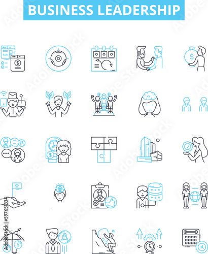 Business Leadership vector line icons set. Management, Strategy, Planning, Entrepreneurship, Motivation, Delegation, Decisiveness illustration outline concept symbols and signs
