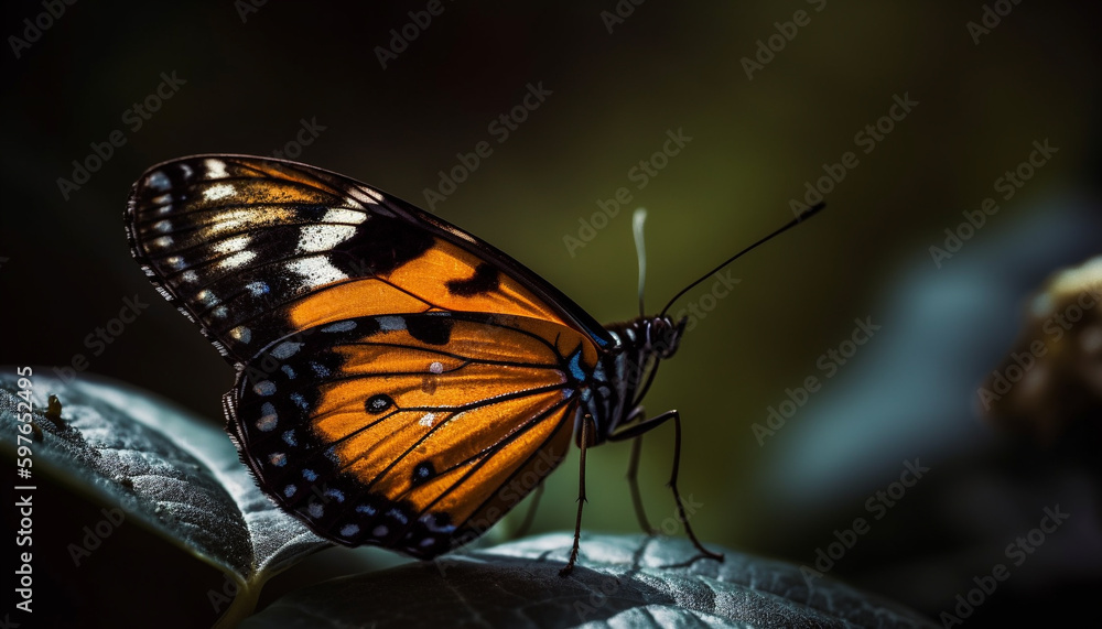 Fototapeta premium Vibrant butterfly wing showcases natural beauty outdoors generated by AI